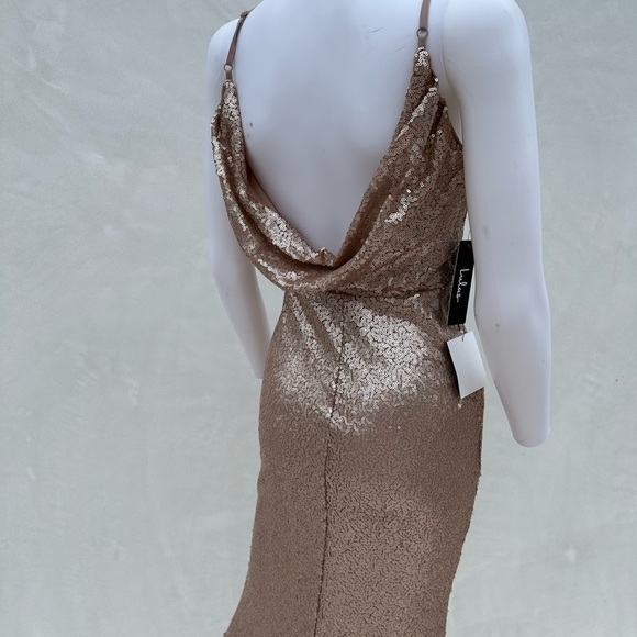 Lulus Mat Rose Gold Sequin Halter Maxi Dress size Small scoop back - Picture 5 of 8